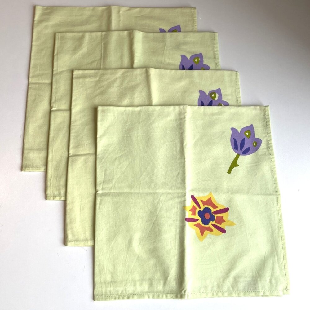 Colorful Floral Dinner Napkins 20X20" Citrus Green Flowers Nature Set of 4 NWOT